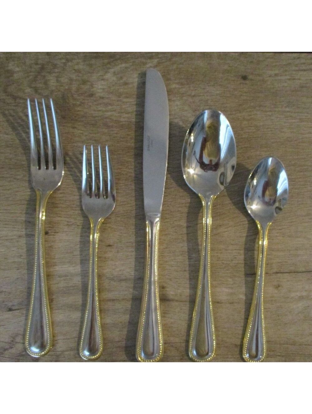 International Silver Pearl Gold Accent 5-Piece Flatware Place Setting